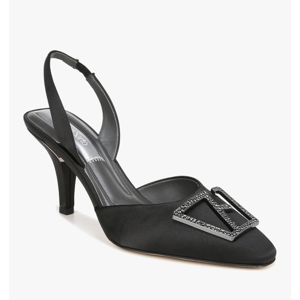 New Stunning Franco Sarto Women's Black Satin Leigha Slingback Pumps 8.5 M